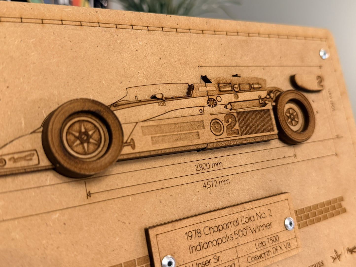Al Unser Sr. & the 1978 Chaparral Lola – 3D Wood Art Display - Indy 500®